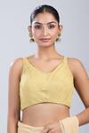 Buy Samyukta Singhania Gold Tissue V-neck Textured Blouse at Aza Fashions Buy_Samyukta Singhania_Gold Tissue V-neck Textured Blouse _at_Aza_Fashions