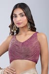 Buy Samyukta Singhania Wine Tissue V-neck Textured Sleeveless Blouse at Aza Fashions Buy_Samyukta Singhania_Wine Tissue V-neck Textured Sleeveless Blouse _at_Aza_Fashions