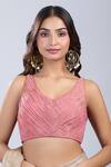 Buy Samyukta Singhania Pink Tissue V-neck Sleeveless Textured Blouse at Aza Fashions Buy_Samyukta Singhania_Pink Tissue V-neck Sleeveless Textured Blouse _at_Aza_Fashions