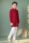Shop_Petite Pomme_Maroon Cotton Embroidery, Sequins Kurta Set _Online_at_Aza_Fashions