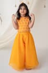 Shop_Label Neeti_Yellow Organza Pearls, Beads, Embroidery Hand Palazzo Set _Online_at_Aza_Fashions