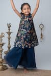 Shop_Label Neeti_Blue Chanderi, Organza Zari Jungle Print Kurta And Palazzo Set _Online_at_Aza_Fashions