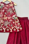 Label Neeti_Maroon Chanderi, Organza Zari, Cut Work A-line Printed Kurta And Palazzo Set _Online_at_Aza_Fashions