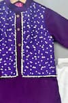 Label Neeti_Purple Silk, Muslin Bandhani Pattern Jacket Kurta Set _Online_at_Aza_Fashions