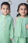 Label Neeti_Mint Cotton Embroidery, Sequins Pista Green Kurta Set _Online_at_Aza_Fashions