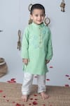 Buy_Label Neeti_Mint Cotton Embroidery, Sequins Pista Green Kurta Set _at_Aza_Fashions
