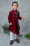 Label Neeti_Maroon Silk, Chanderi Asymmetrical Kurta Set _Online_at_Aza_Fashions