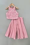 Buy_Label Neeti_Pink Satin Sequins, Embroidery, Metallic Thread Blush Palazzo Set _at_Aza_Fashions