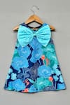Buy_Label Neeti_Blue Muslin Bows, Pearls Floral Print A-line Dress _at_Aza_Fashions