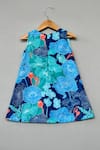 Shop_Label Neeti_Blue Muslin Bows, Pearls Floral Print A-line Dress _at_Aza_Fashions