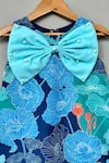 Label Neeti_Blue Muslin Bows, Pearls Floral Print A-line Dress _Online_at_Aza_Fashions
