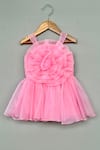 Buy_Label Neeti_Pink Organza Fabric Flowers Baby Dress _at_Aza_Fashions