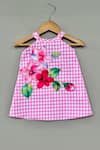 Buy_Label Neeti_Pink Cotton Applique, Embroidery Gingham Checks Dress _at_Aza_Fashions