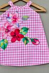Label Neeti_Pink Cotton Applique, Embroidery Gingham Checks Dress _Online_at_Aza_Fashions