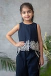 Buy_Label Neeti_Navy Cotton Embroidery, Piping Crop Top And Palazzo Set _Online_at_Aza_Fashions