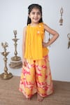 Buy_Label Neeti_Yellow Cotton Applique, Pearls Floral Pattern Kurta With Palazzo  _at_Aza_Fashions