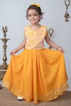 Label Neeti_Yellow Cotton Applique, Tassels, Lace, Beads, Sunshine Blouse With Lehenga _Online_at_Aza_Fashions