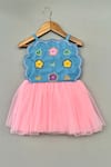 Buy_Label Neeti_Blue Denim, Net Embroidery, Beads And Pink Tulle Floral Dress _at_Aza_Fashions