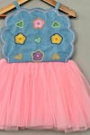Label Neeti_Blue Denim, Net Embroidery, Beads And Pink Tulle Floral Dress _Online_at_Aza_Fashions