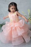 Buy_Label Neeti_Peach Organza Fabric Flowers, Pearls Layered Gown _Online_at_Aza_Fashions
