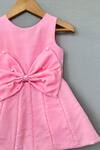 Label Neeti_Pink Chanderi Bows, Pearls Umbrella Flared Baby Dress _Online_at_Aza_Fashions