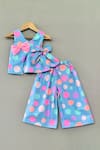 Buy_Label Neeti_Blue Cotton Bows Polka Dot Print Top And Pant Set _at_Aza_Fashions