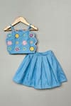 Buy_Label Neeti_Blue Denim Embroidery, Beads Crop Top And Skirt Set With Floral _at_Aza_Fashions