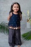 Buy_Label Neeti_Navy Chanderi Sequins, Embroidery Blue Embellished Top With Palazzo _at_Aza_Fashions