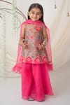 Buy_Label Neeti_Pink Chanderi, Organza Embroidery, Zari, Gota Patti, Ruffles Floral Kurta Set _at_Aza_Fashions