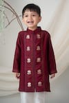 Shop_Label Neeti_Maroon Chanderi, Cotton Zari, Embroidery Kurta Set _Online_at_Aza_Fashions
