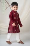 Label Neeti_Maroon Chanderi, Cotton Zari, Embroidery Kurta Set _at_Aza_Fashions