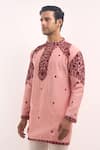 Buy_Arihant Rai Sinha_Peach Embroidery Cotton Silk Short Kurta _Online_at_Aza_Fashions