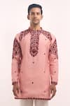 Shop_Arihant Rai Sinha_Peach Embroidery Cotton Silk Short Kurta _Online_at_Aza_Fashions
