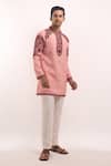 Arihant Rai Sinha_Peach Embroidery Cotton Silk Short Kurta _at_Aza_Fashions