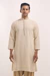Buy_Arihant Rai Sinha_Off White Cotton, Silk Embroidery Geometric Pattern Kurta _Online_at_Aza_Fashions