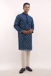 Arihant Rai Sinha_Blue Cotton, Silk Mirrors, Embroidery Geometric Pattern Kurta _Online_at_Aza_Fashions