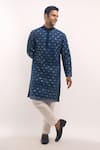 Buy_Arihant Rai Sinha_Blue Cotton, Silk Mirrors, Embroidery Geometric Pattern Kurta _Online_at_Aza_Fashions