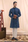 Buy_Arihant Rai Sinha_Blue Cotton, Silk Mirrors, Embroidery Geometric Pattern Kurta _at_Aza_Fashions