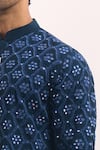 Arihant Rai Sinha_Blue Cotton, Silk Mirrors, Embroidery Geometric Pattern Kurta _at_Aza_Fashions