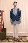 Buy_Arihant Rai Sinha_Blue Cotton, Silk Embroidery Short Kurta _at_Aza_Fashions