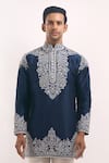 Arihant Rai Sinha_Blue Cotton, Silk Embroidery Short Kurta _at_Aza_Fashions