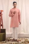 Buy_Arihant Rai Sinha_Pink Cotton, Silk Embroidery Mirror Work Kurta _at_Aza_Fashions