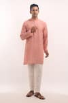 Arihant Rai Sinha_Pink Cotton, Silk Embroidery Mirror Work Kurta _at_Aza_Fashions