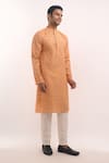 Arihant Rai Sinha_Peach Cotton, Silk Mirrors, Embroidery Kurta _Online_at_Aza_Fashions