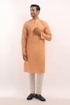 Buy_Arihant Rai Sinha_Peach Cotton, Silk Mirrors, Embroidery Kurta _Online_at_Aza_Fashions