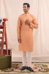 Buy_Arihant Rai Sinha_Peach Cotton, Silk Mirrors, Embroidery Kurta _at_Aza_Fashions