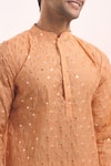 Shop_Arihant Rai Sinha_Peach Cotton, Silk Mirrors, Embroidery Kurta _Online_at_Aza_Fashions