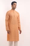 Arihant Rai Sinha_Peach Cotton, Silk Mirrors, Embroidery Kurta _at_Aza_Fashions