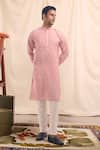 Buy_Arihant Rai Sinha_Pink Cotton, Silk Mirrors Work Kurta _at_Aza_Fashions