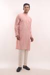 Arihant Rai Sinha_Pink Cotton, Silk Mirrors Work Kurta _at_Aza_Fashions